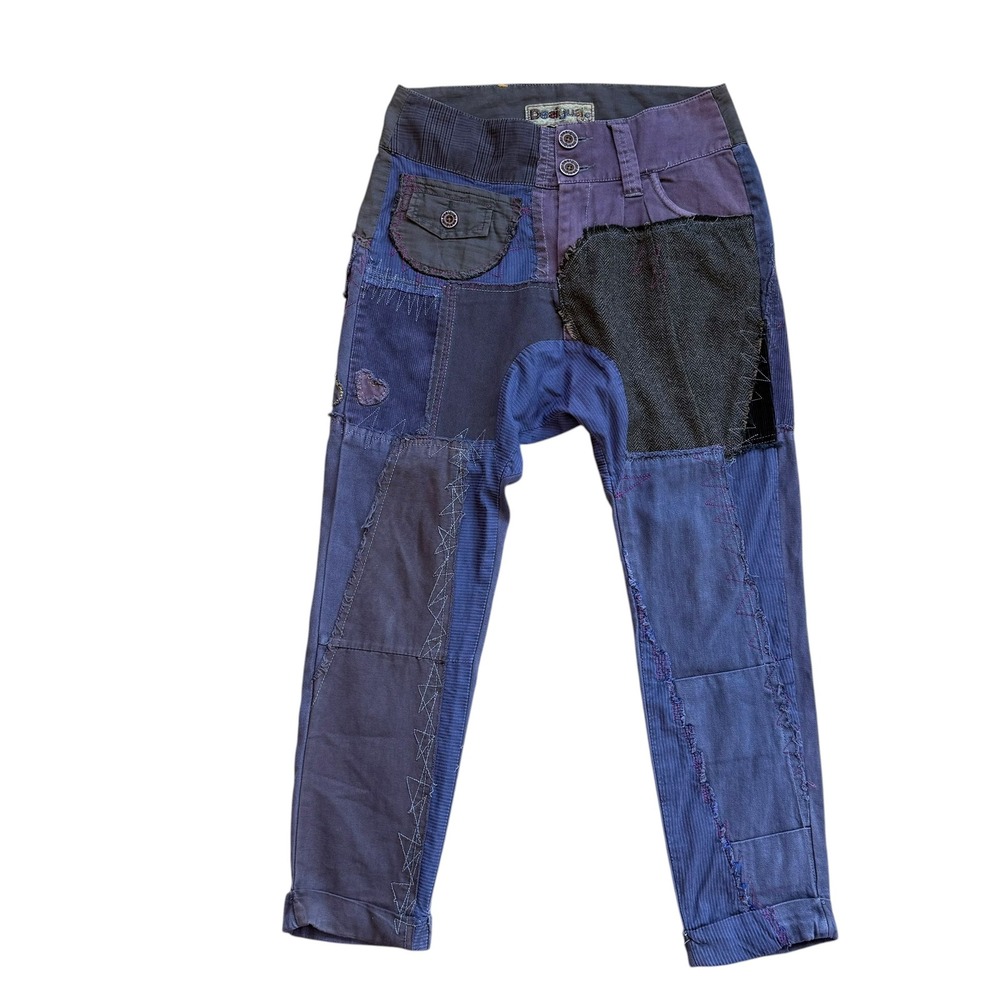 Desigual Blue Purple Patchwork Corduroy Boho Drop Crotch Pants 07P2638 Size 36